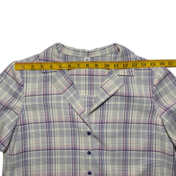 BP. | Women | Purple Ivory Veronika Plaid Crop Camp Button Front Top | Small - Picture 3 of 9